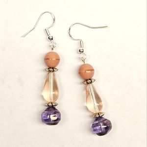 Pink and Purple Glass Beaded Earrings